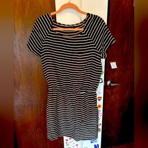 Brown and White Striped Silk Madewell Dress